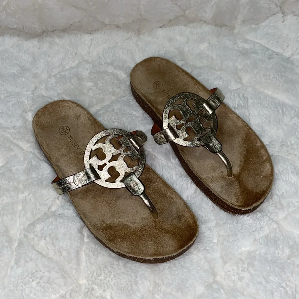 EUC Tory Burch Miller Cloud metallic goat leather cork Sandals